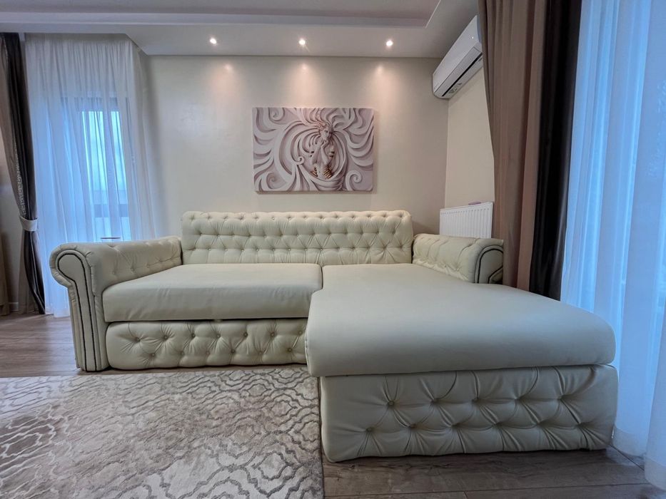 Canapea cu sezlong dreapta / coltar extensibil cu lada de depozitare