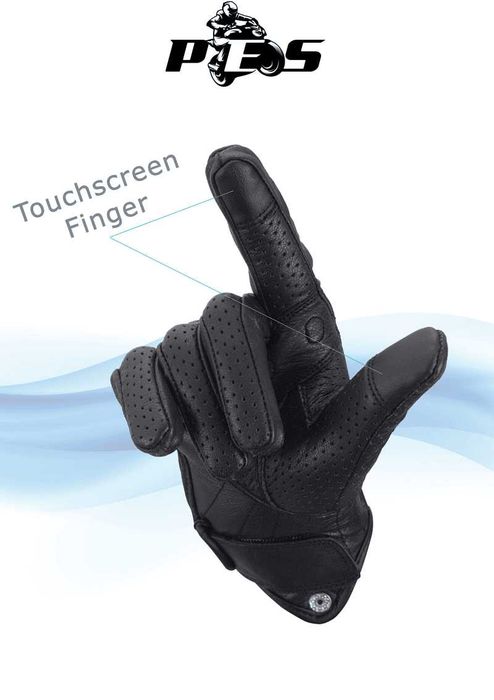 Manuși Moto din Piele Perforată cu Protecție Carbon, PES, Negru