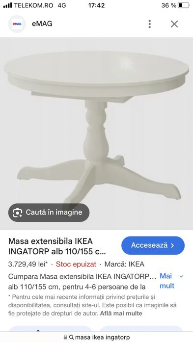 Urgent masa  extensibila si 6 scaune Ikea  INGATORP  110/155