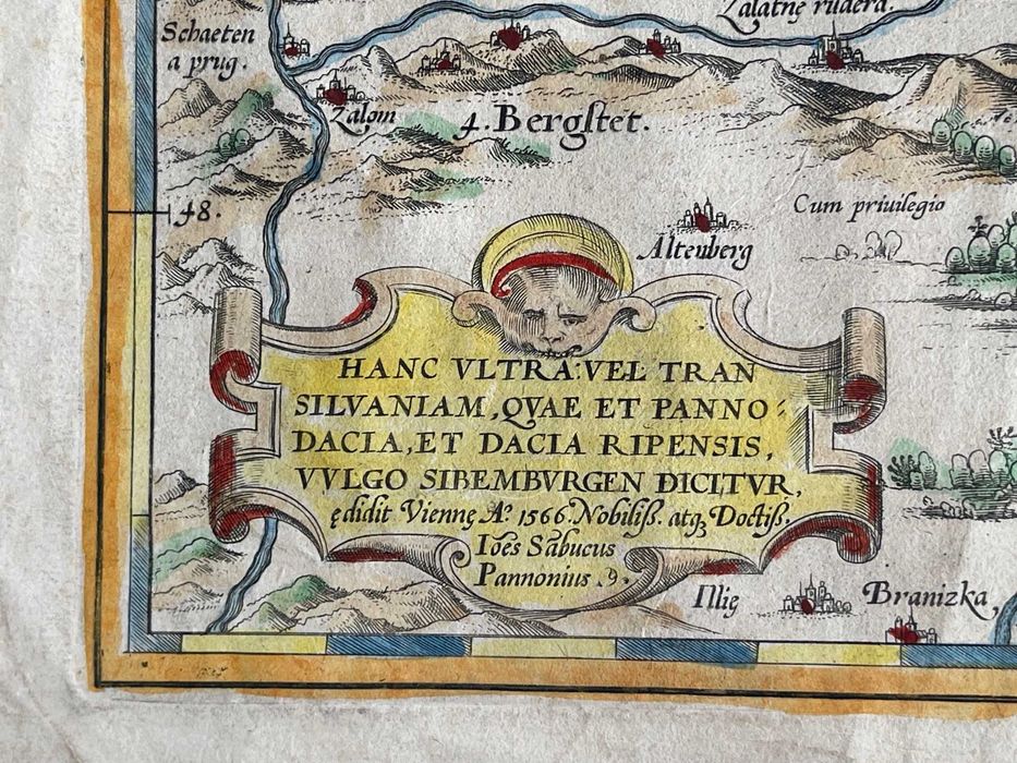 Hartă veche Transilvania din anul 1566 - Document istoric orginal
