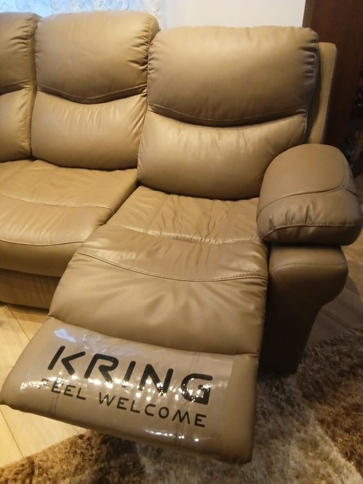 Set canapea Kring Royal, 2 reclinere, piele naturala,bej