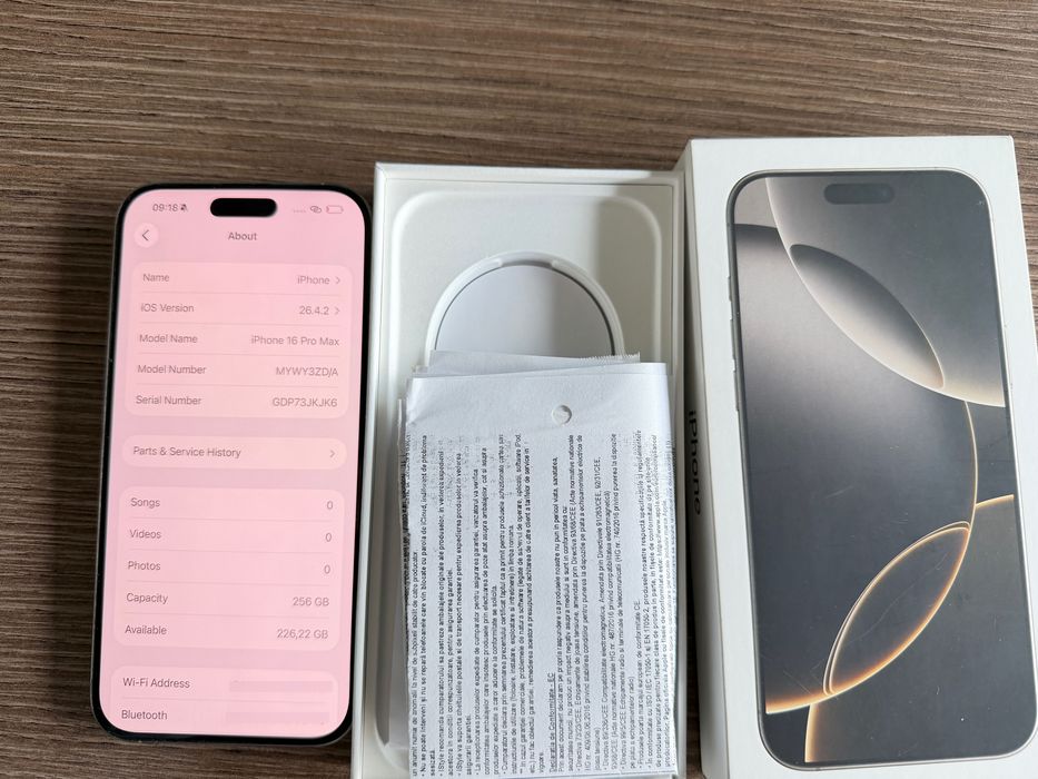 iPhone 16 Pro Max Natural Titanium, 256 GB, Excelent, bonus