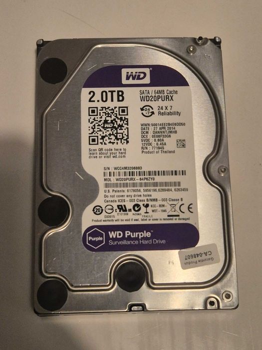 HDD WD Purple 3.5 2TB 5400rpm 64MB SATA3 (WD20PURX)