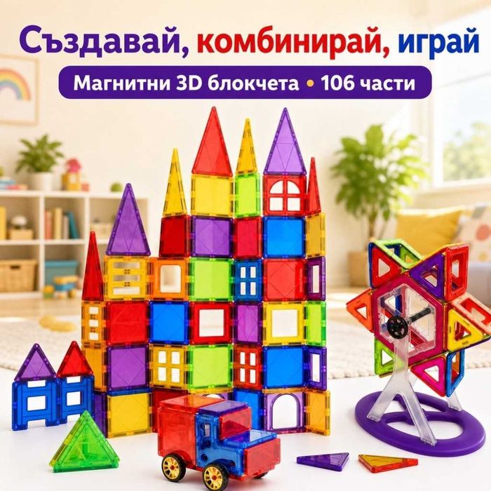 Магнитни 3D блокчета – комплект от 106 части