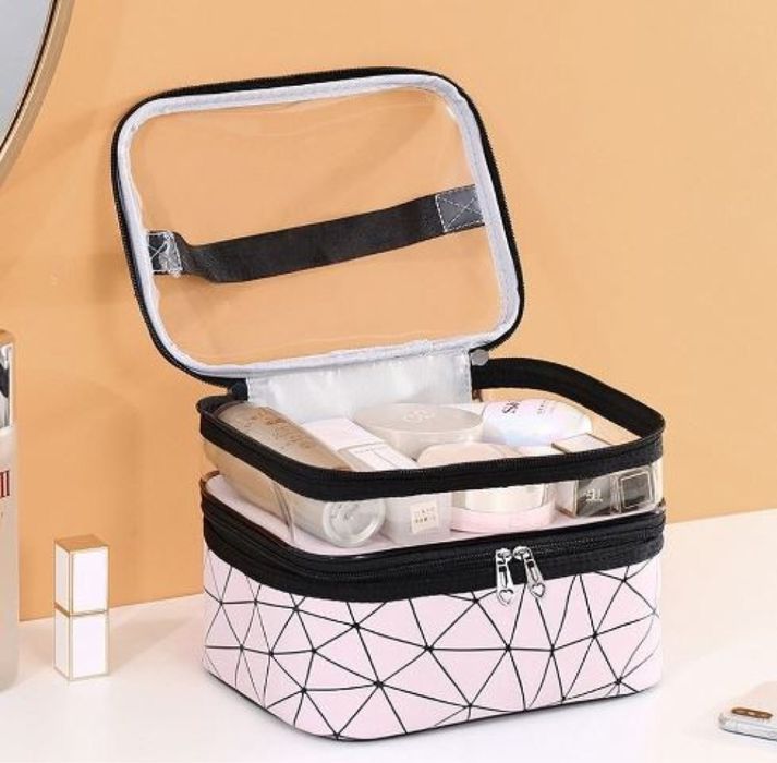 Козметичен органайзер на две нива за пътуване с дръжка