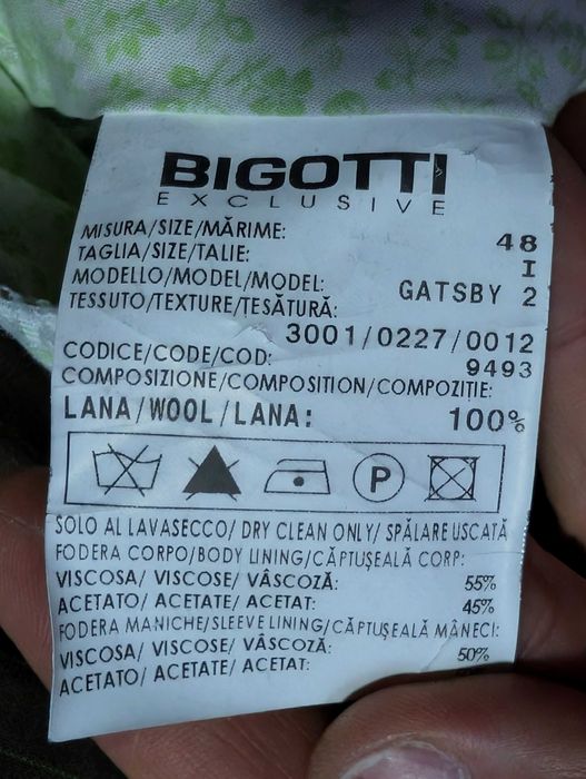 Costum Bigotti Gatsby 2, marime 48, talie I, 100% lana