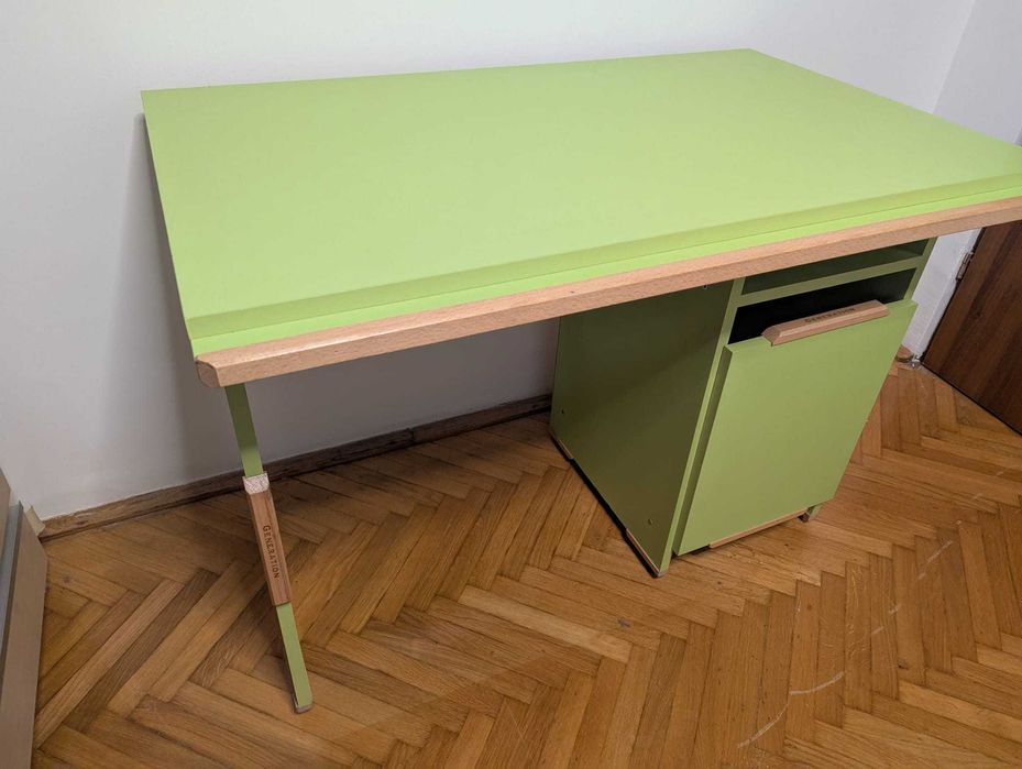 Pat etajat 2 x 190x80, cadru lemn masiv + birou