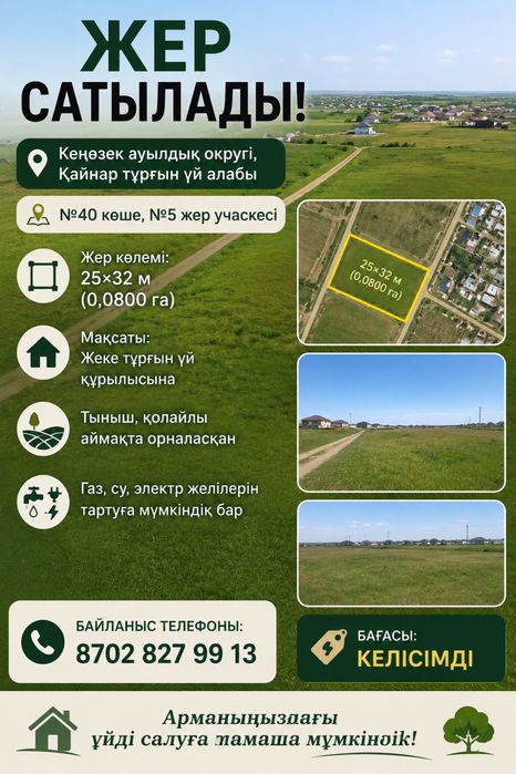 Жер сатылады Кеңөзек,Қайнар ул 40/5