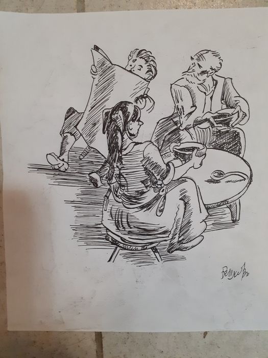 Стари рисунки подписани Илия Бешков,карикатура,стара картина,рисунка