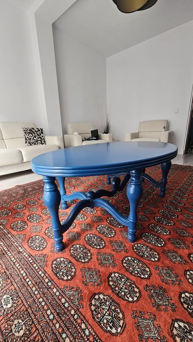 Masa cafea mare lemn masiv albastru elegant