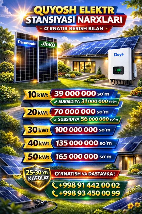 Quyosh panellari o’rnatish xizmati