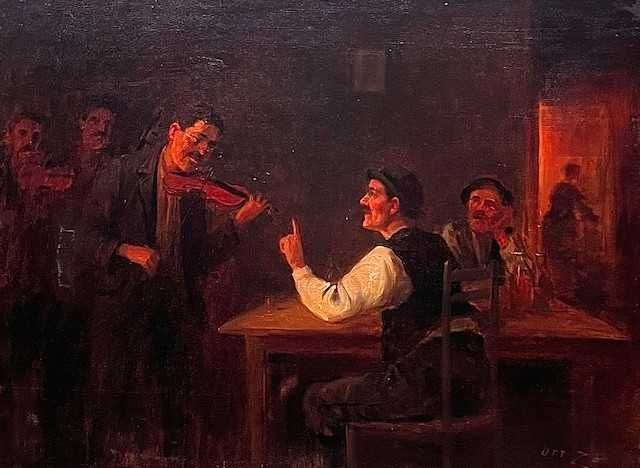 "LA CARCIUMA" Tablou F VECHI, ulei/panza, semnat OTT Z. 80X60cm+rama.