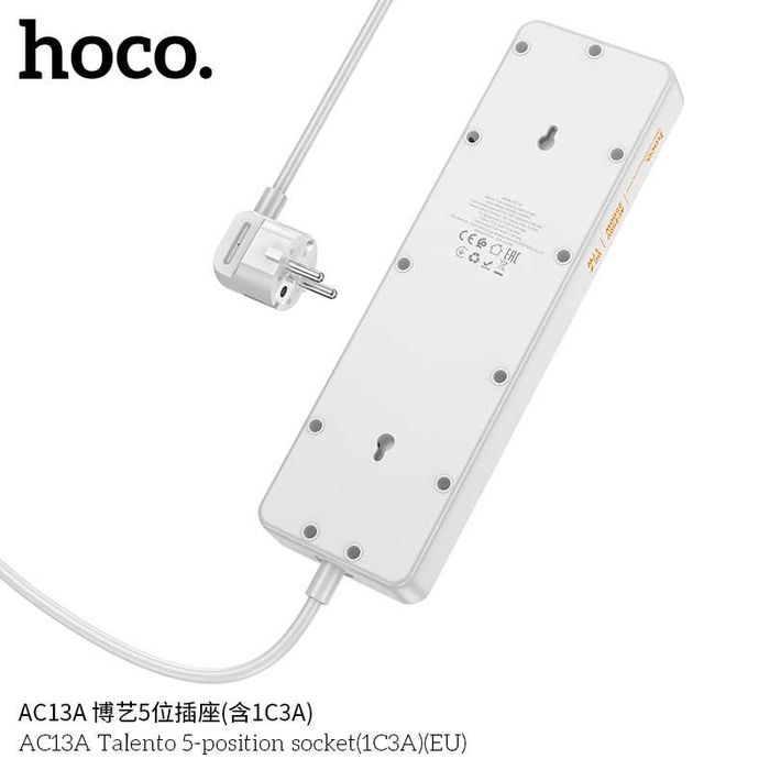 Hoco AC13A Talento Сетевой фильтр 5 розетками и USB-портами PD17W (EU)
