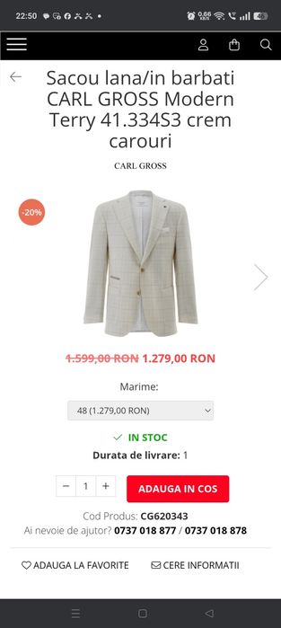 Sacou velur Carl Gross mr 52