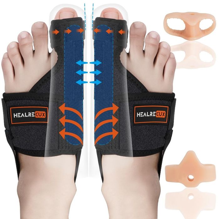 Atelă de corecție Hallux Valgus cu separatoare pentru degete pentru utilizare zi și noapte – Reglabilă