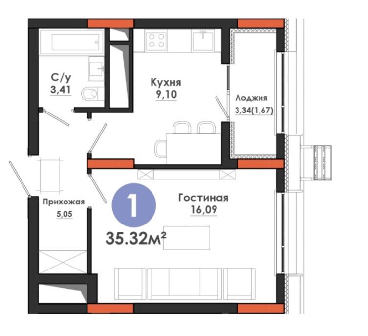 Квартира 35,32 м2