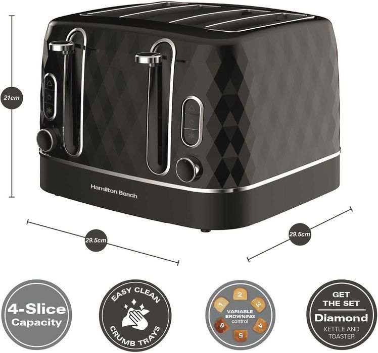 Тостер Hamilton Beach 4 филии, 2300 W, 6 контрола за изпичане,HBT3221B