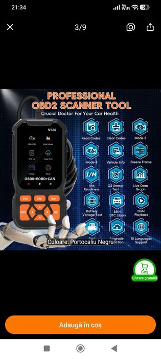 Tester Diagnoza Auto Full OBD2, model V520 - Citire si Stergere Coduri de Eroare din Calculator DTC Masina- NOU / SIGILAT