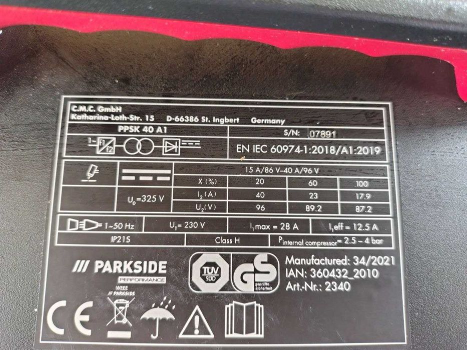 Плазма Parkside PPSK 40 A1