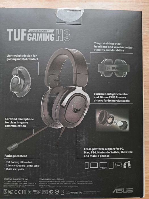 Геймърски слушалки ASUS TUF Gaming H3 - 50mm драйвери, Метална конструкция