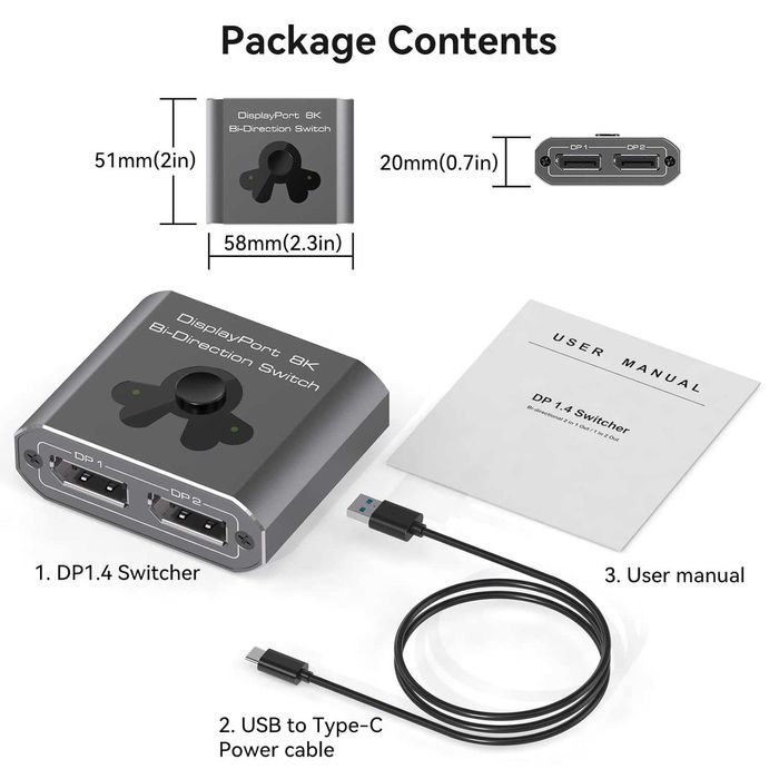 VEDINDUST Displayport Switch BiDirectional Splitter 8K-60Hz/4K-120Hz