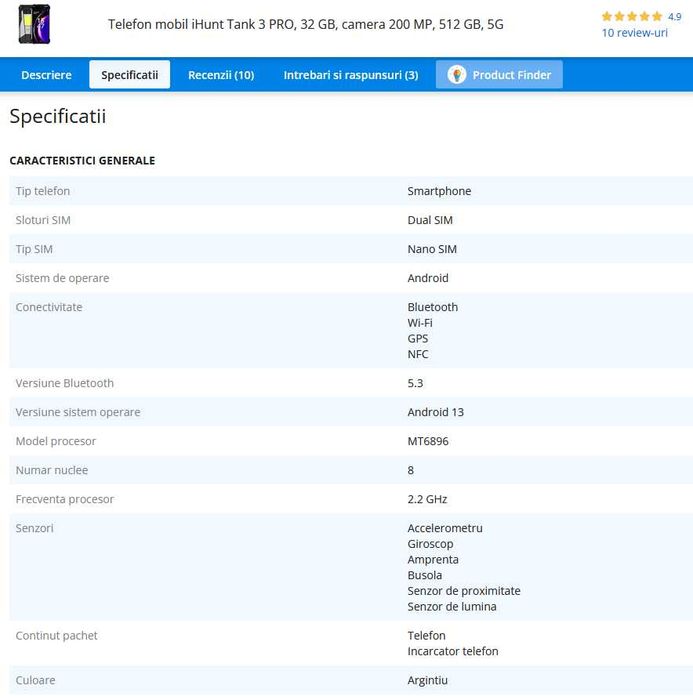 Telefon iHunt Tank 3 PRO, 32 gb, camera 200 MP, 512 gb, 5G, Video Proiector laser