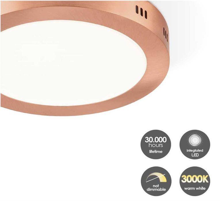 Модерна LED Медна Таванна Лампа 22/22/3,5 см 15 W 1500 lm 3000 K