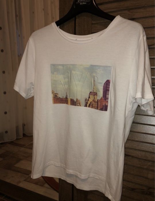 Tricou Mango pe alb de dama/femei cu imprimeu NYC NEW YORK CITY 3D