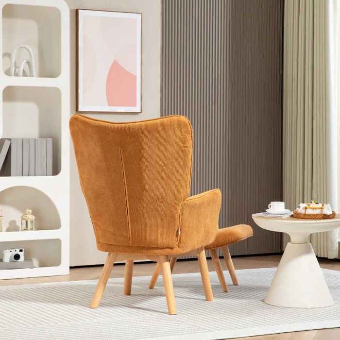 Промоция HOMCOM  Релаксиращ стол с табуретка, от рипсено кадифе