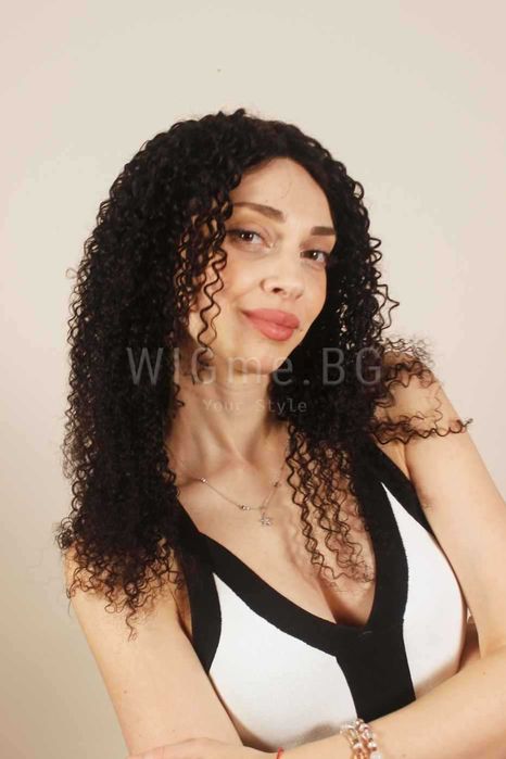 Дълга черна перука от ЕСТЕСТВЕН косъм на къдрици Кейси