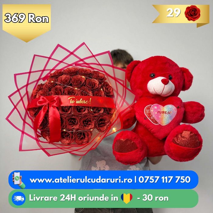 Buchete Trandafiri Sapun (Simple, Sclipici, Stitch, Angel)