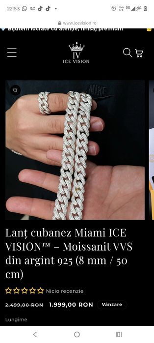 Vand lant cuban Miami argint suflat cu aur 18k