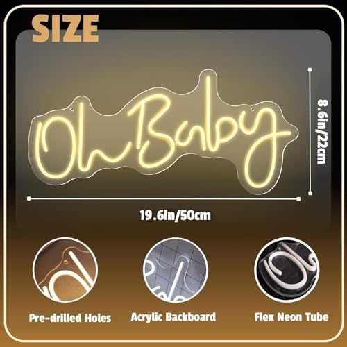 Нов знак лампа LED неонова табела Oh Baby USB baby shower детска стая