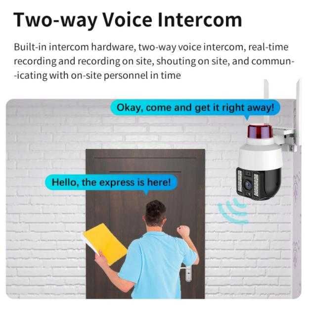 8MPx PTZ 360° AutoTracking Камера Zoom WiFi Видеонаблюдение PIR Сензор