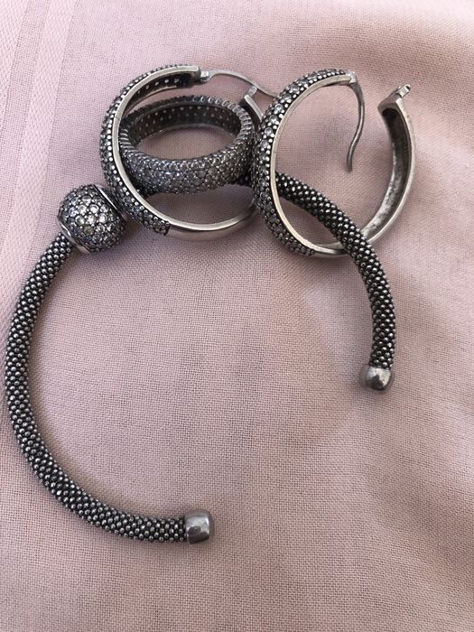 Серебро, набор, браслет, серьги, кольцо