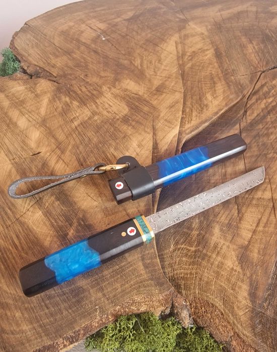 Ловни Ножове - Ръчна изработка от Дамаска стомана, абанос, тюркоаз