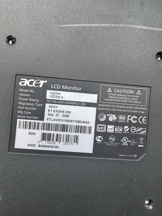 Monitor Acer x223w