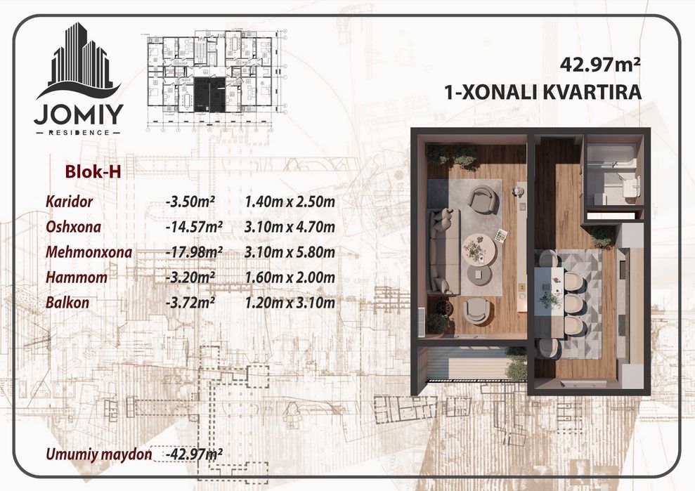 Bosh to'lov 120mln so'mdan to'liq ta'mirlangan xonadonlar