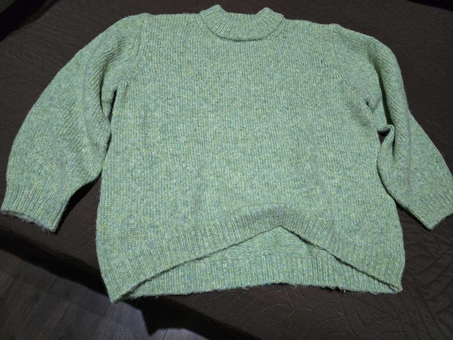 Дамски пуловер, цвят зелен меланж, номер  S