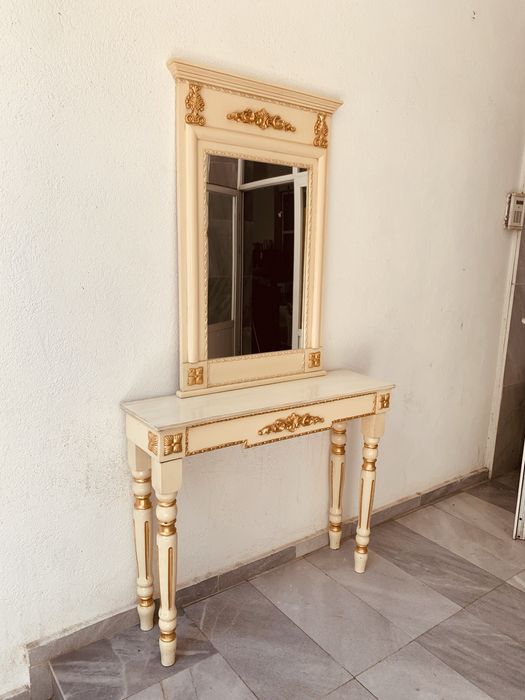 Датски дървен комплект – конзола с огледало, масив, класически стил