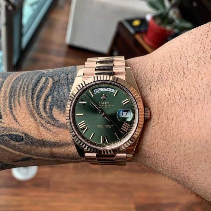 rolex day-date 40mm rose gold green dial