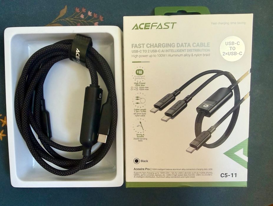 Kабел за зареждане Acefast C5 2в1 с USB-C - USB-C / USB-C