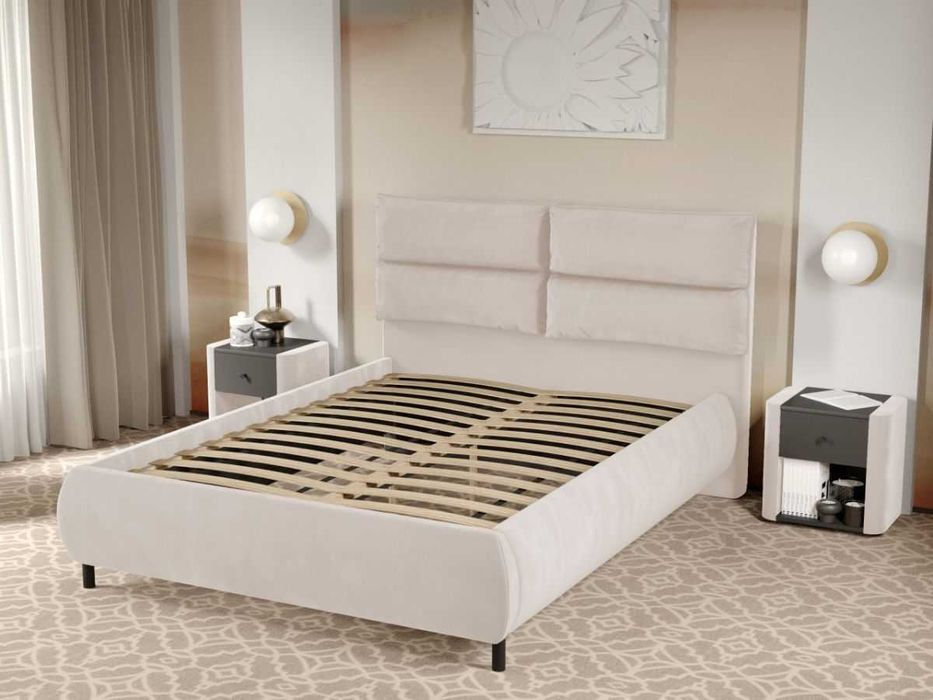 Pat Tapitat Cairo fix Crem Velluto 2 cu perne pe spatar