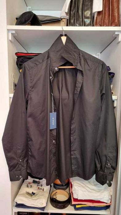 Camasa simpla bumbac barbati, brand ETON, marime 37 SUPER slim, negru