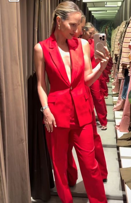 ZARA 100% лен нов, с етикет костюм панталон и елек