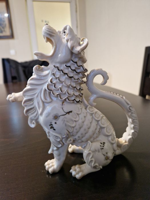 Уникална стара антикварна колекционерска керамична фигура куче лъв Фу