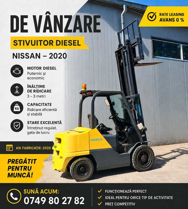 motostivuitor diesel 3 tone la 3 metri Nissan Unicarriers an fab 2020 in rate