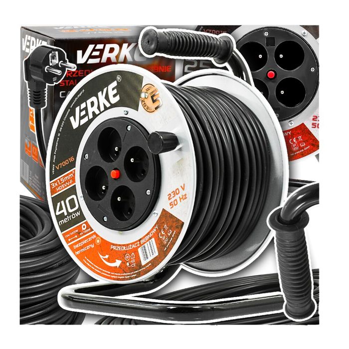 Rola prelungitor cablu cu cadru metalic 40 metri 3 x 1,5 mm Verke
