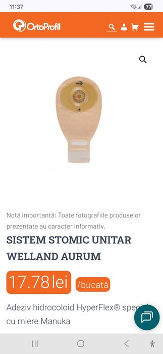 Pungi colostoma Welland Aurum cu miere Manuka si inchidere Velcro