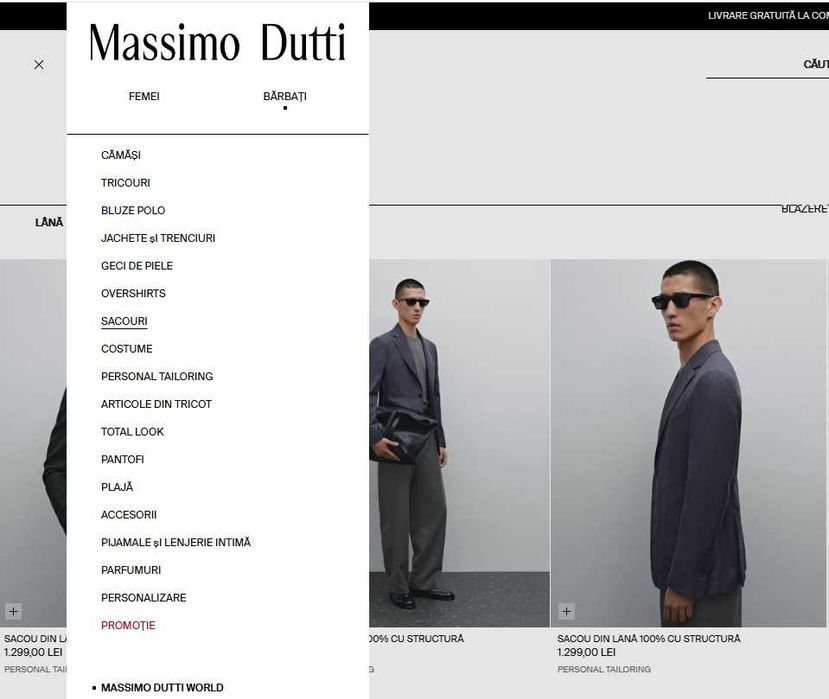 Sacou blazer 40 L slim Massimo Dutti NOU lana Finest Italian navy